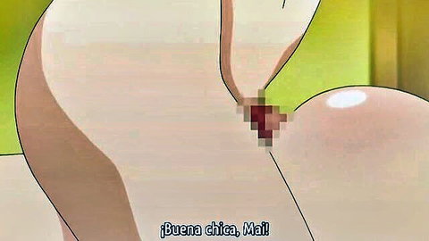 Hentai babe with huge ass in doggy style, red censored cock penetrating pussy, buena chica Mai