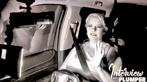 Tiffany Blake BBW MILF in BTS interview, smiling in car for Plumper Pass