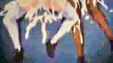 Hentai legs in white stockings with dripping fluids