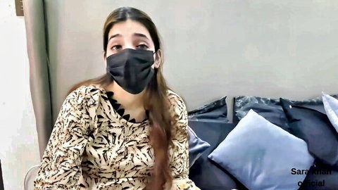 Sara Khan in sexy lace top and mask, teasing cougar stepmom vibe