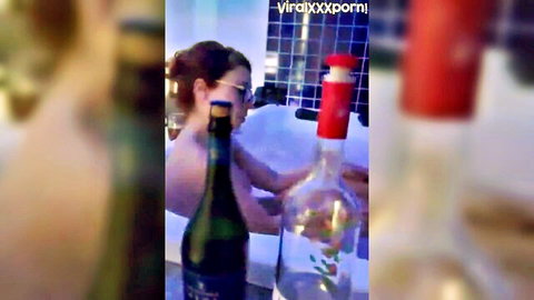 Cibelly Ferreira naked in bathtub teasing with bottles