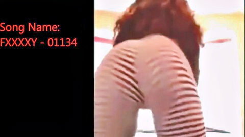Big ass babe bent over twerking in tight striped pants showing cameltoe tease