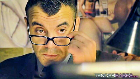 Shocked man in glasses suit stares at nude woman's bare ass bending over