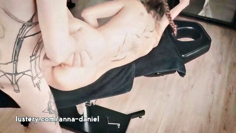 Anna and Daniel in slinky massage happy ending cumpilation, nude tattooed woman on table