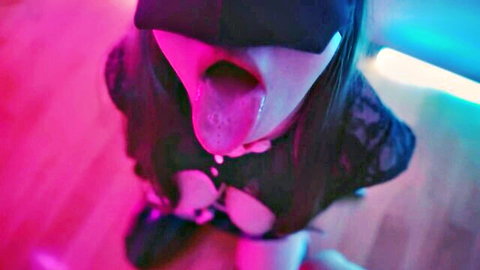 Echiechi my kanojo in black lingerie, blindfold, tongue out seductively