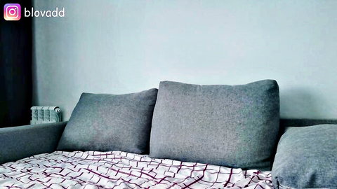 Cozy gray bed setup for Chaturbate show by Callmenineoneseven