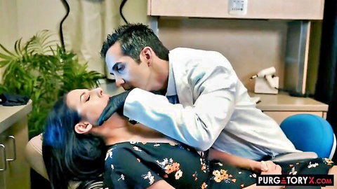 Angela White seduces dentist with intense throat grab and kiss