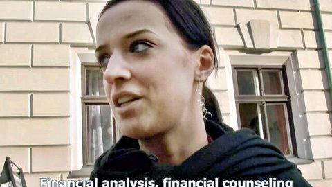 Martina the Virgin in financial counseling scene, brunette beauty outdoors