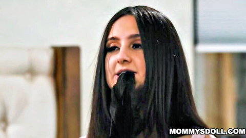 Eliza Ibarra sucking black dildo in steamy lesbian stepmom scene