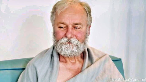 Bearded older man in robe relaxing, from Jennifer Mendez neighbor sex video