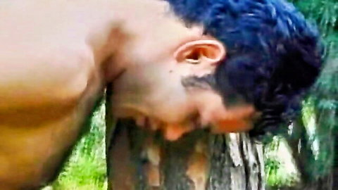 Tall young transgender in outdoor anal sex close-up