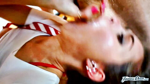 Riley Reid as horny Christmas slut sucking striped candy cock
