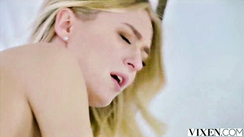 Blonde beauty in ecstasy, nude side profile from Vixen lesbian scene