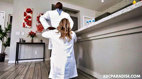 Natalia Starr in sexy lab coat with BBC stud, intense interracial scene