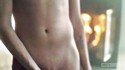 Cute curly blonde twink jerking off for Helix audition, slim nude torso
