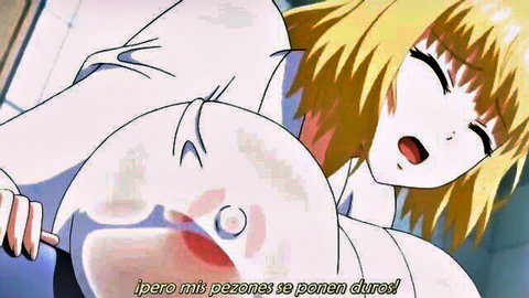 Blonde hentai babe with huge tits and hard nipples teased