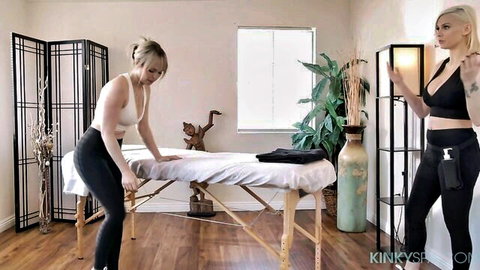 Kenzie Taylor and Lilly Bell in kinky steamy massage encounter