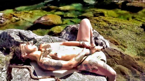 Lumia Lux nude solo masturbation by the sea, outdoor amateur
