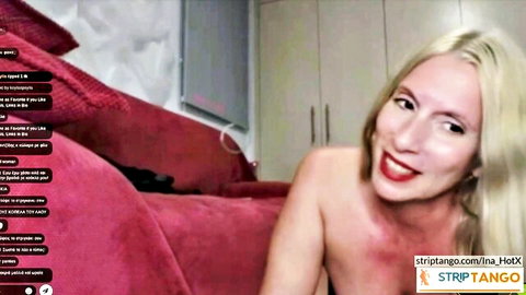 Blonde nude woman smiling in webcam sex show