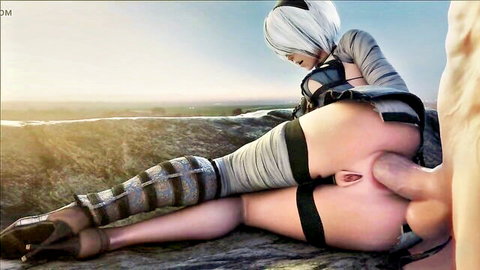 2B Nier Automata cosplay intense anal sex big ass thigh-high stockings