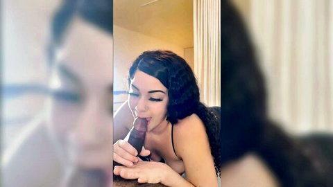 Shy Latina sucking BBC dildo passionately