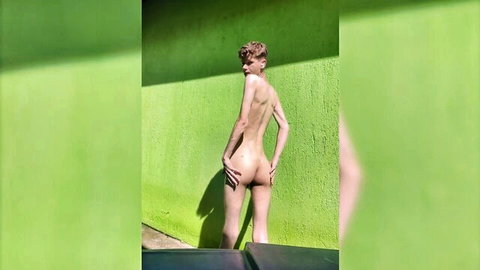 Kedoimeth bony twunk nude outdoors in sun, grabbing ass playfully