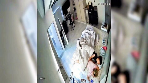 Asian babe in pink lingerie cuddles busty blonde stepsister on bed