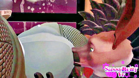 Sassy Belly VR furry anthro oral creampie setup in fishnets