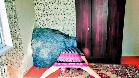 Crossdresser_kitty bent over in short dress, exposing ass