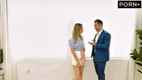 Anya Olsen in sexy skirt seduces suited realtor for apartment deal