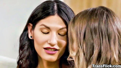 Codi Vore and TS Zariah in intimate playful lesbian moment