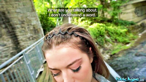 Confused Spanish beauty with braided hair in public pickup scene with Martin Gun