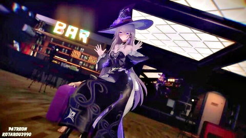 Herta witch cosplay posing seductively in black dress, anime adult thumbnail