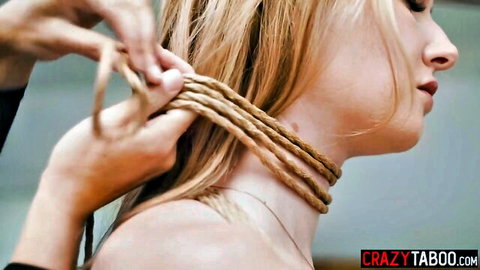 Blonde lesbian enjoys submissive rope collar bondage game