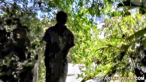 Silhouette of man in woods, Dogfart Network interracial scene with Riley Reid
