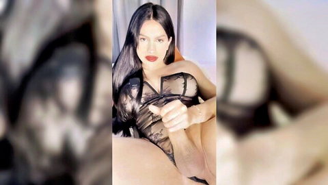 Viviana Trans Latina in black lace lingerie teasing solo