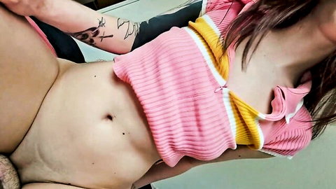 Renee Rose exposed in pink striped top, horny step sis creampie tease