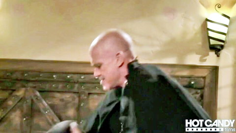 Bald man in black cape teases brunette's anal passion in amateur scene