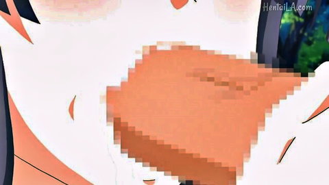 Censored anime hentai girl with purple hair in seductive spread-leg pose