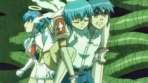 Makai Tenshi Djibril 2 Ep.4 hentai thumbnail: blue-haired angels in nurse uniforms with tentacles
