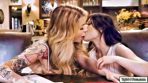 Tattooed blonde TS Gracie Jane kisses Chinese colleague passionately