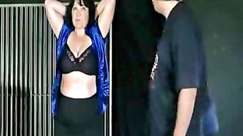 Kinky mature woman in lingerie gets tits and belly slapped