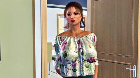 Voluptuous Desi Aunty in sexy floral off-shoulder top, mature Indian beauty