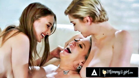 Skye Blue and Laney Grey nude threesome with big-titted MILF stepsisters