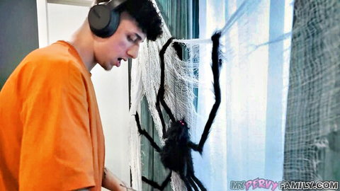 Ethan Seeks in orange jumpsuit eyes spider web, teases Gigi Dior milf doggy fuck
