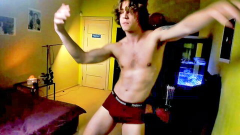 Namiraaxel muscular curly-haired guy dancing in red underwear gay tease