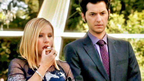 Alicia Witt in sheer lace top teasing with suited man, House Of Lies scene