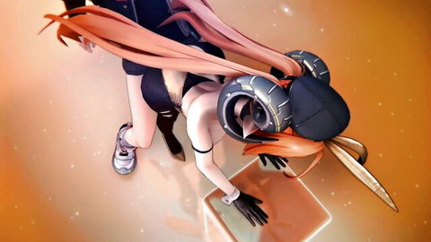 Anime Orpheus from ZZZ in seductive bent-over pose with horns and orange hair