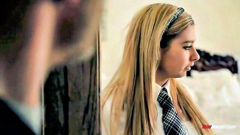 Molly Bennett blonde schoolgirl in uniform side profile