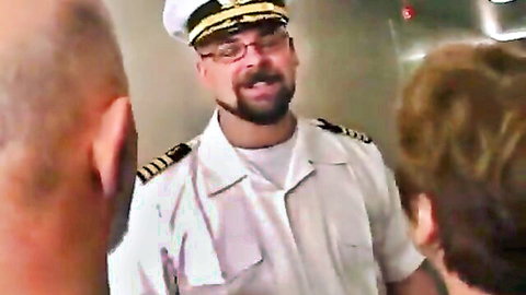 Bearded bear captain in uniform at gay cruise orgy
